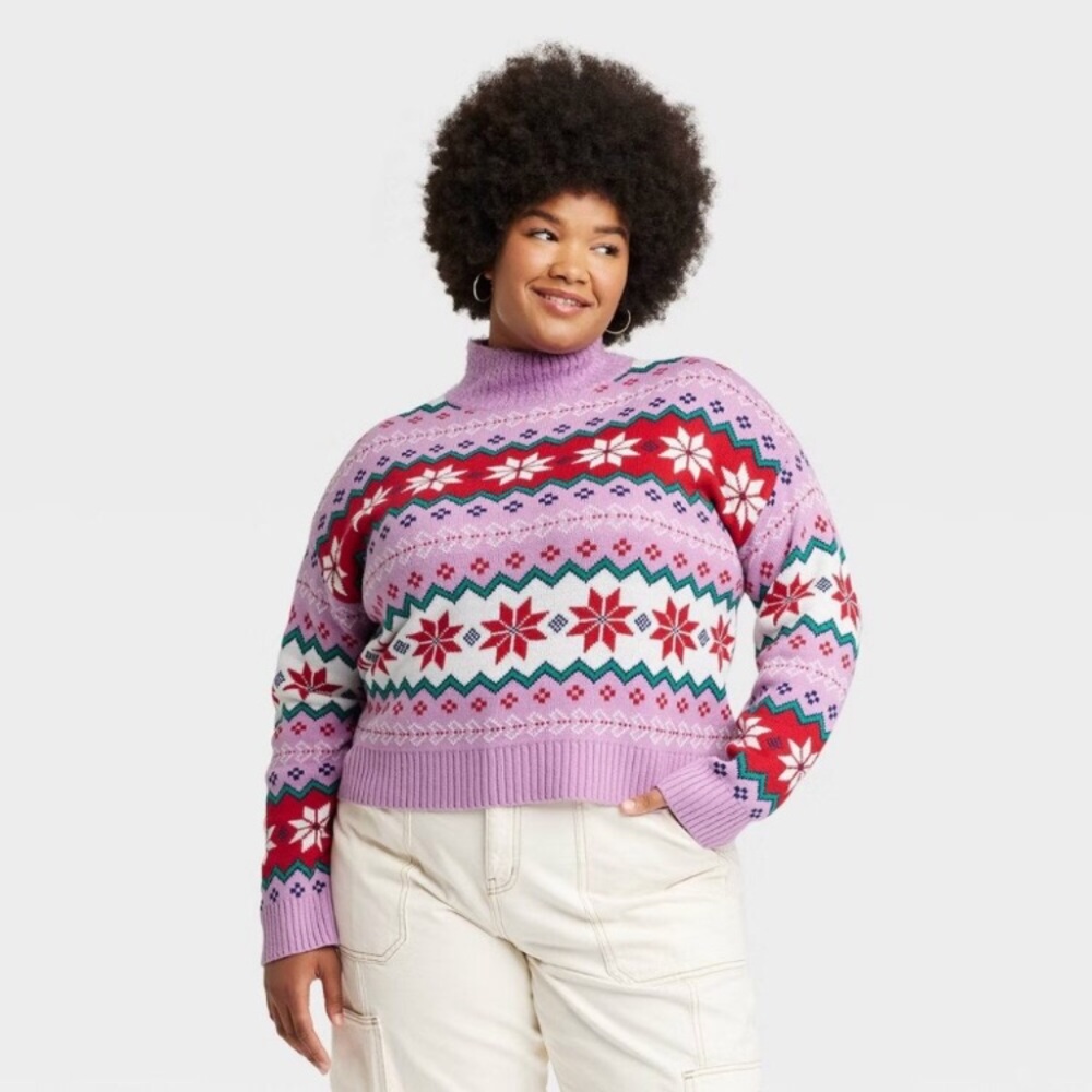 New! Women's Argyle Graphic Holiday Sweater - Purple/Pink/Red